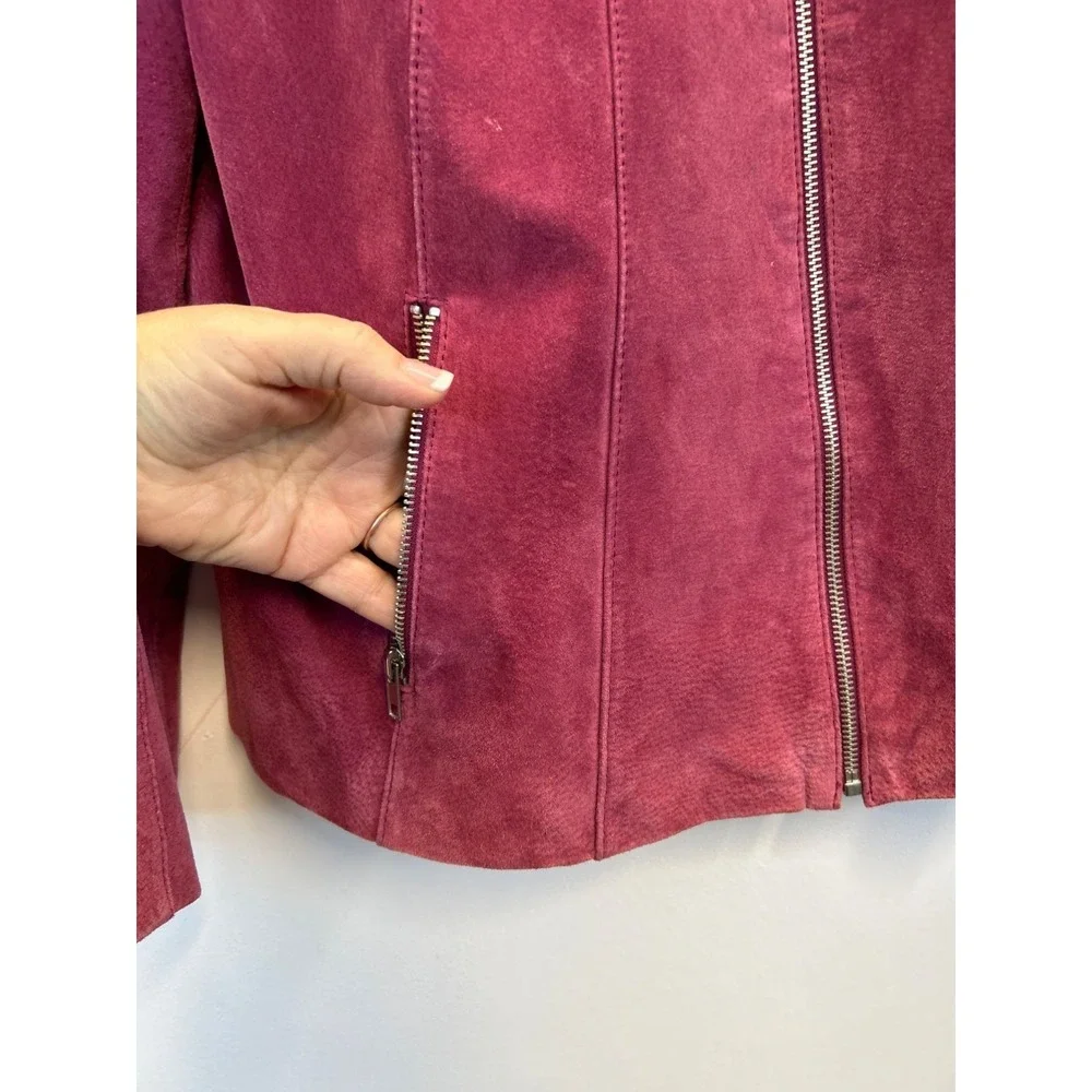 Lane Bryant Jacket Womens14/16 Pink‎ Suede Zip Front Pockets - Picture 3 of 8